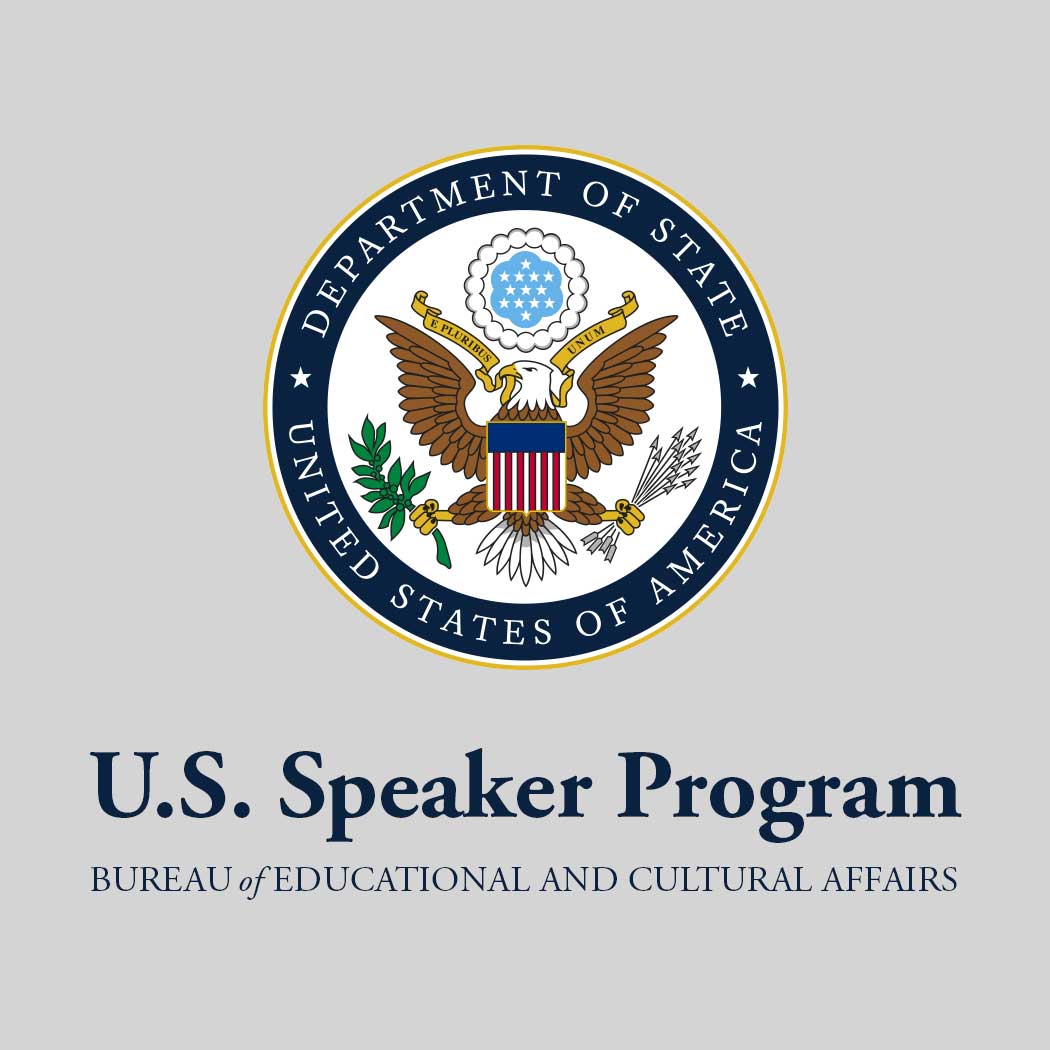 U.S. Department of State seal with text: U.S. Speaker Program, Bureau of Educational and Cultural Affairs.